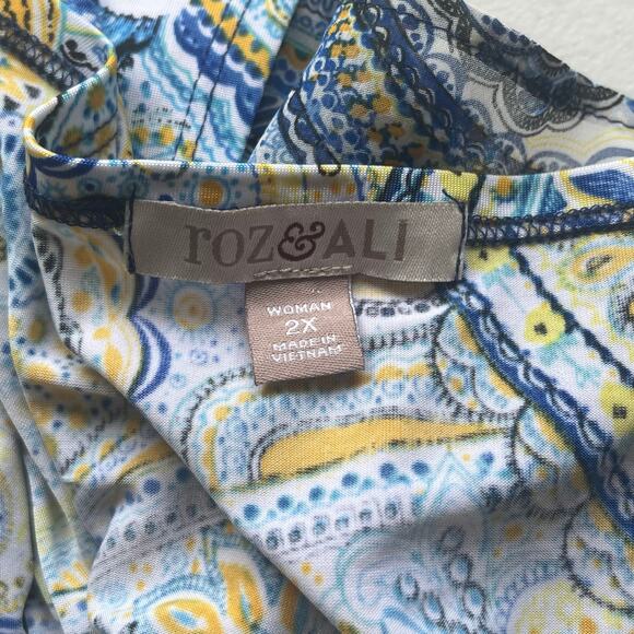 Roz & Ali Blue / Yellow Patterned Tank Top Size 2X - Picture 3 of 10